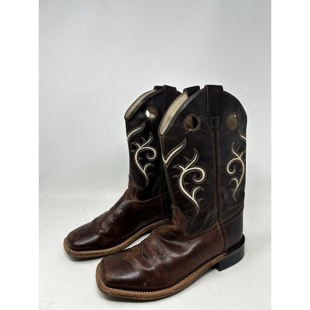 Old West Leather Cowboy Boots Child Youth Broad Square Toe Brown BSY1807 Size 6